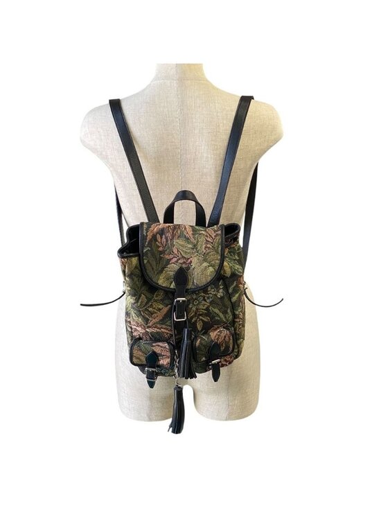Saint Laurent Festival Tapestry Backpack Canvas Leather Black Multicolor Fine main image 7